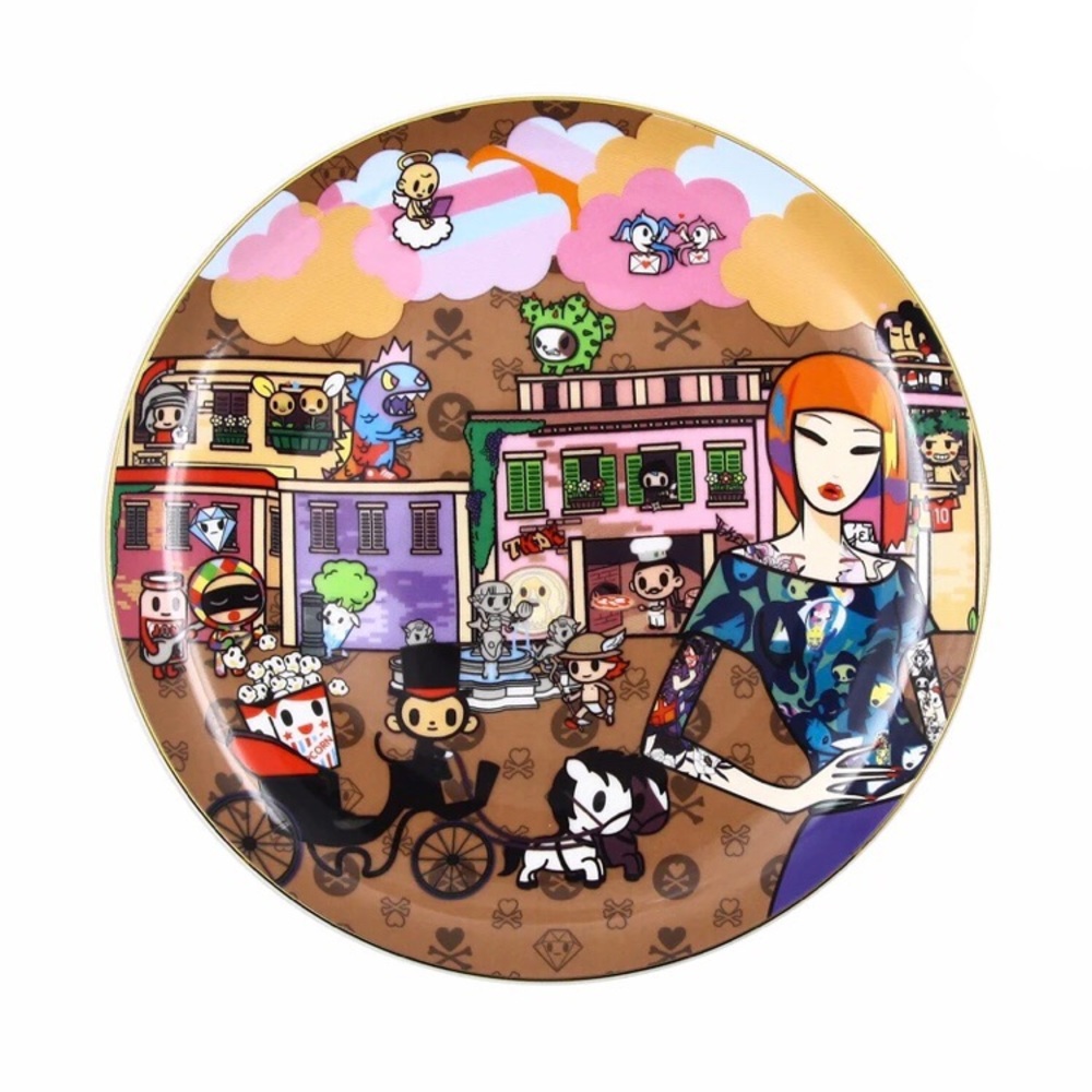 NWT Tokidoki Around the World Series Girl In Rome 8" Brown Ceramic Plate